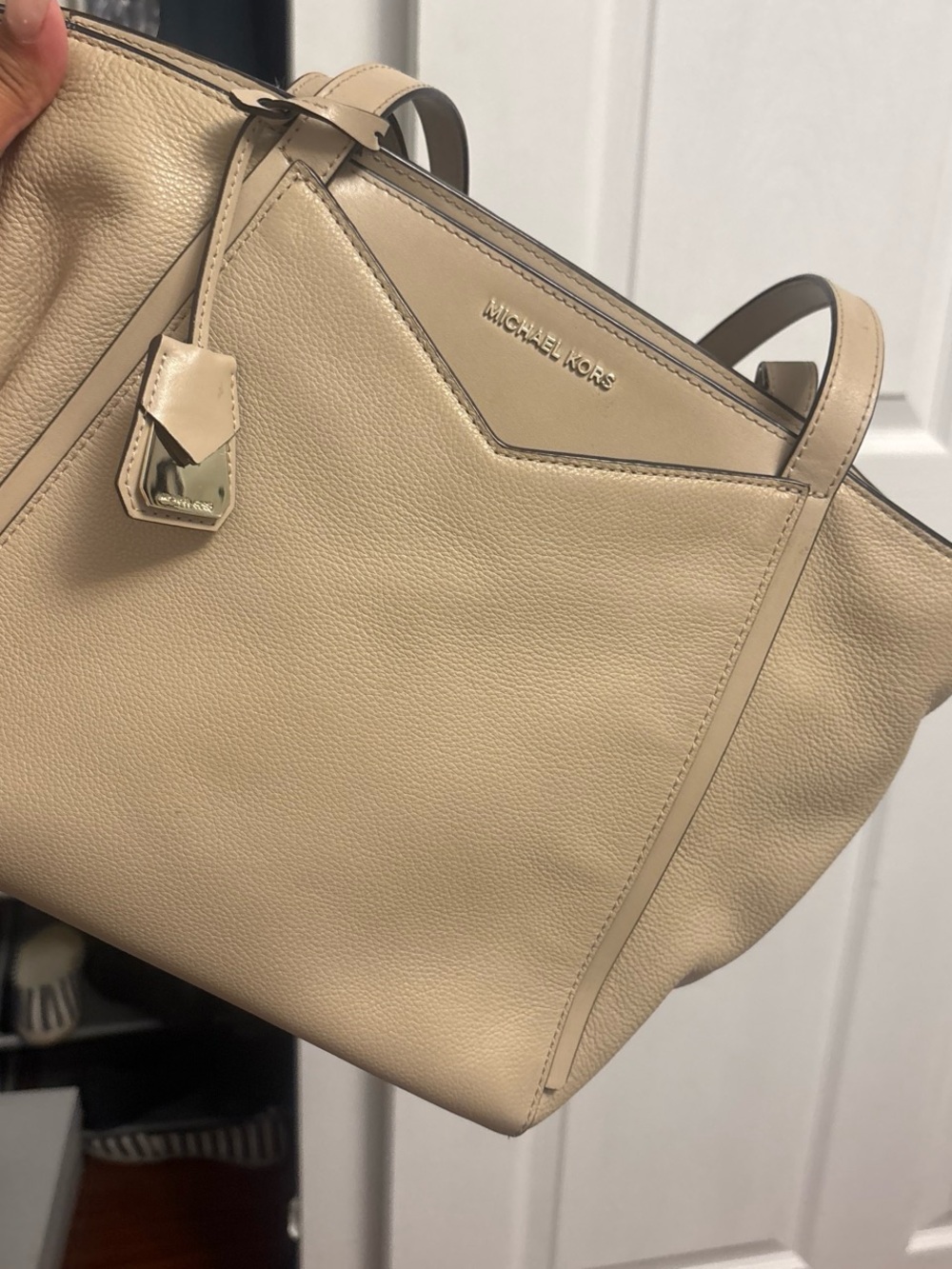 Michael Kors Neutral Beige Leather Tote with Gold Hardware